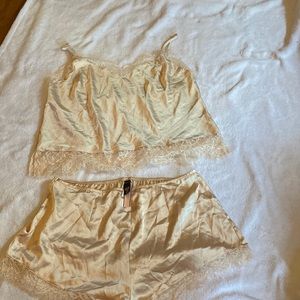 Victoria's Secret Cream Satin Lace Pajama Set